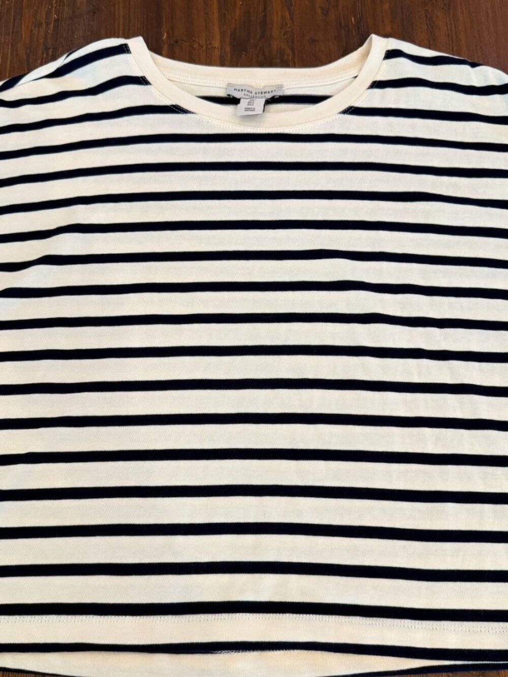 Martha Stewart Collection Navy Ivory Striped Crew Neck Top Size L - Picture 3 of 5